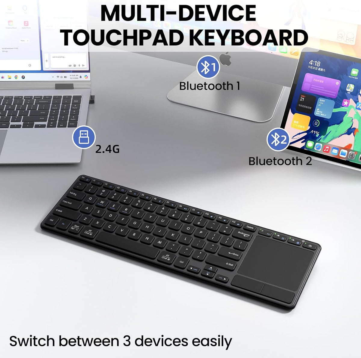 Rechargeable Wireless Keyboard with Touchpad-QWERTY