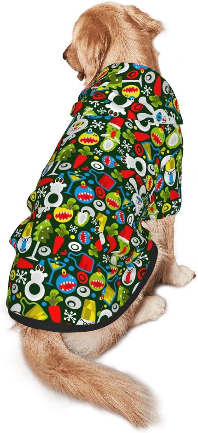 Christmas Green Monster Hoodie,Christmas Cosplay Dog Clothes with Pocket and Hat Winter Clothes Sweaters Small