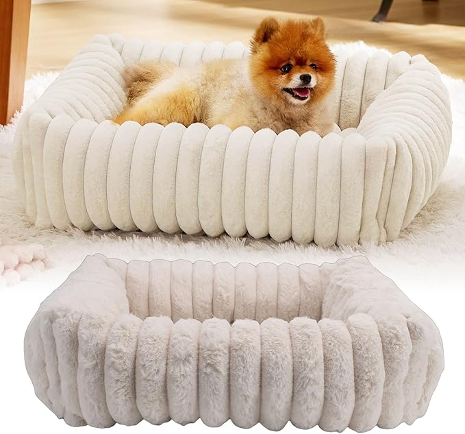 Cat Bed, Warm & Comfortable Dog Bed with Anti Slip Base & Removable Cover, Washable, Raised Support Edge Design, Soft Pet Furniture, Ideal for Cats, Dogs, Other Pets