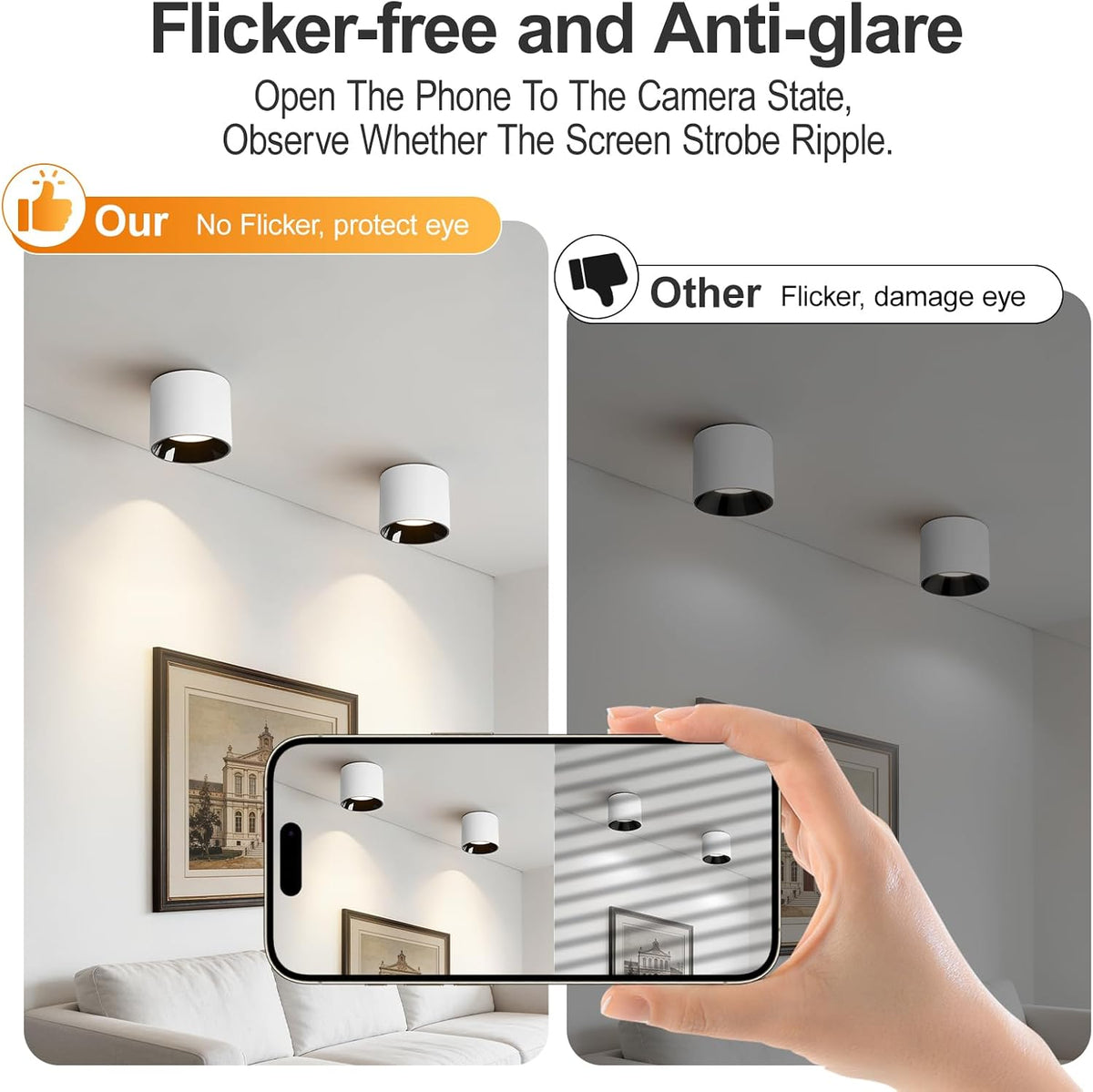 Flush Mount Ceiling Light Fixture, 3 Pack LED White Cylinder Lights