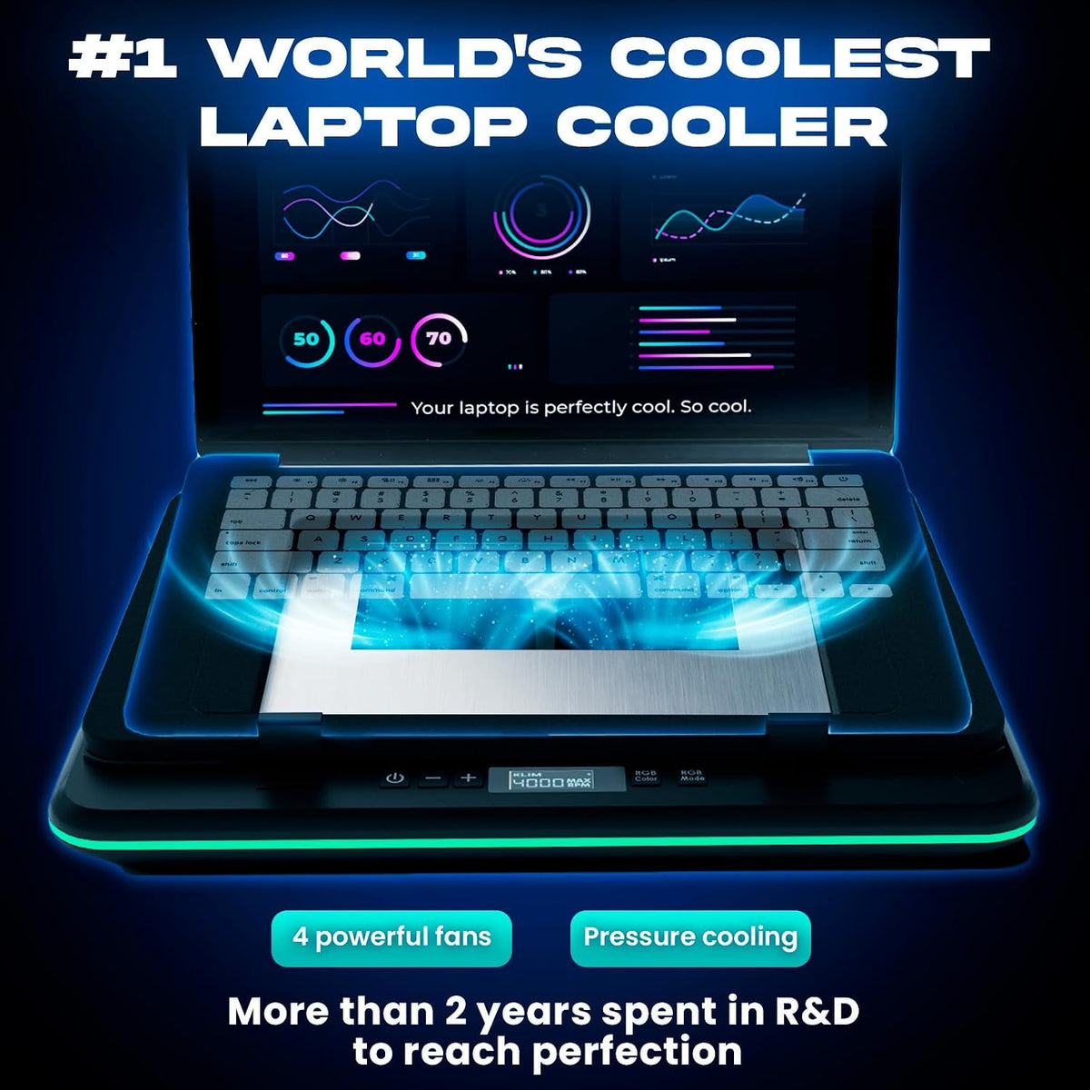 KLIM Turbofrost Gaming Laptop Cooling Pad - 4 Fans, RGB, 17in Aluminum
