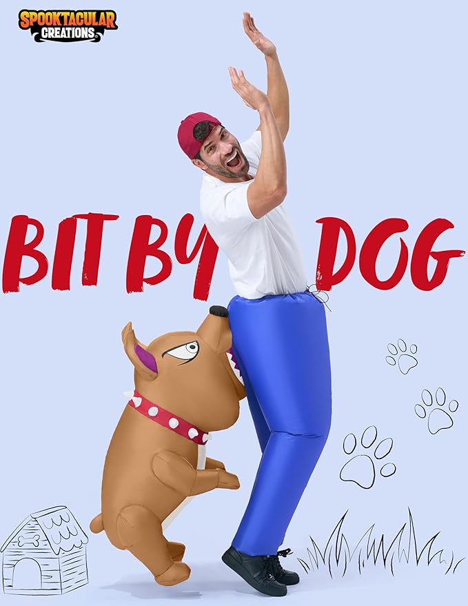 Spooktacular Creations Inflatable Dog Costumes for Adults, Biting By a Bulldog Blow up Outfit for Halloween Themed Parties