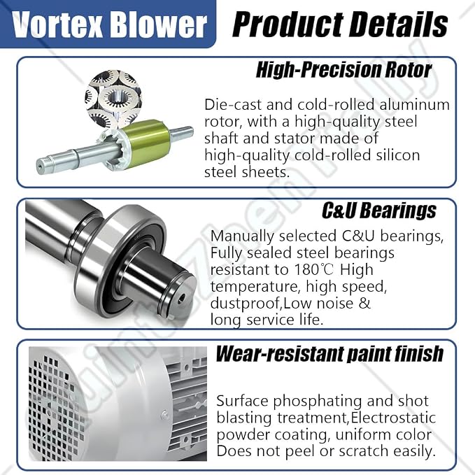 Vortex Ring Regenerative Blower, Single Phase High-Pressure Industrial Vacuum