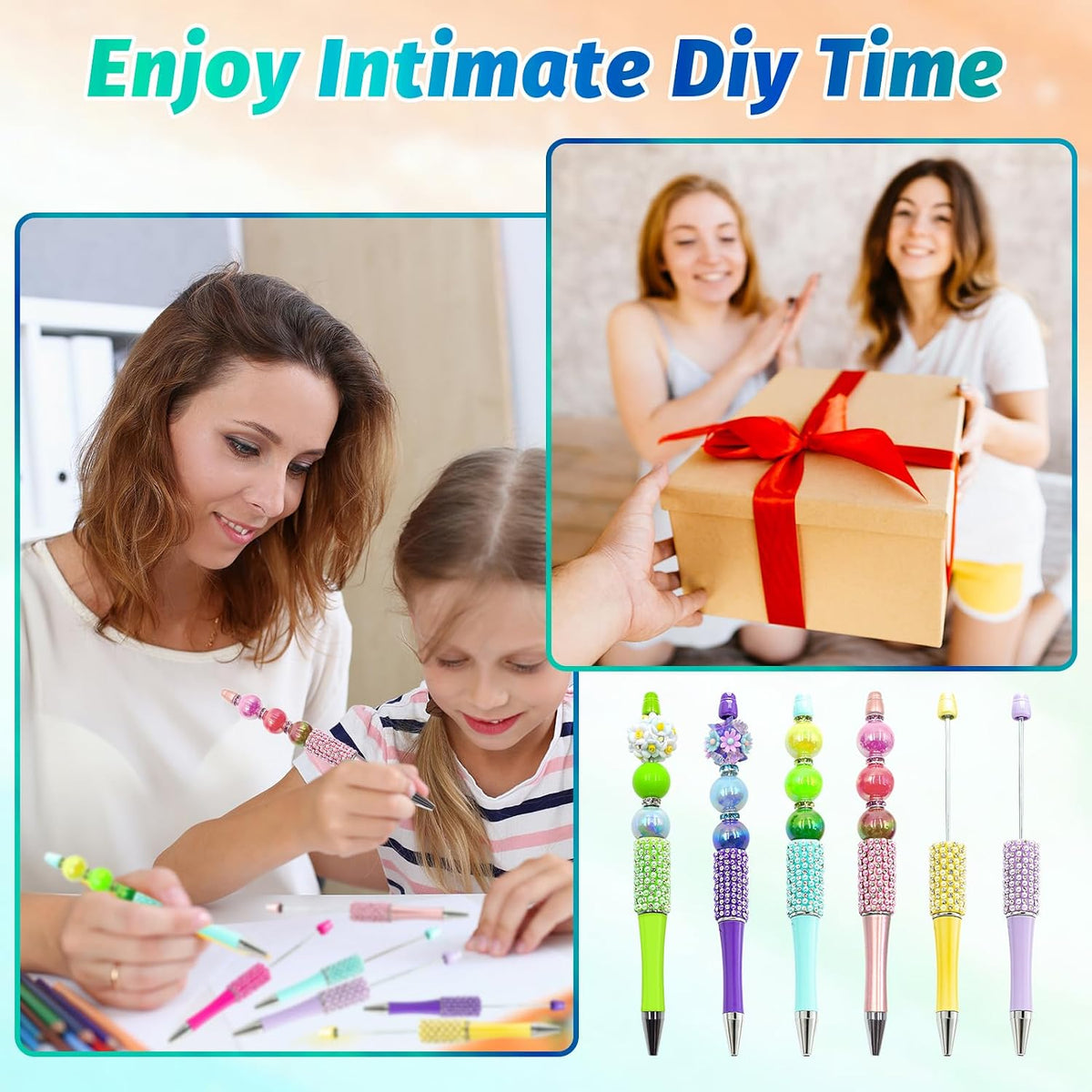 150 Pcs DIY Diamond Beadable Pen Kit - 50 Plastic Rhinestone Beaded Pens Bulk with Refills & Bags - Fancy Cute Glitter Pens for Crafting, Students & Teachers – School Supplies (Candy color)