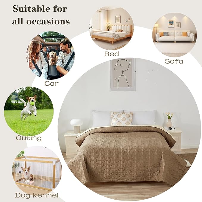Waterproof Dog Bed Cover Pet Blanket, Soft Pet Couch Covers for Sofa Washable, Bed Couch Sofa Furniture Protector for Puppy Cat Kids (Khaki,100 * 127 CM)