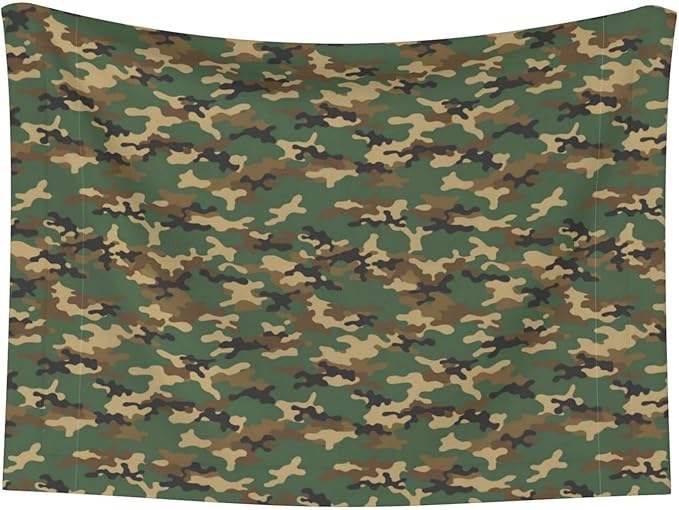 Double Sided Pet Bed Blanket for Added Cushion Warmth, Green Camouflage Army Camo, Reversible Cover with Textured Dot Surface for Existing Beds Standalone Mat
