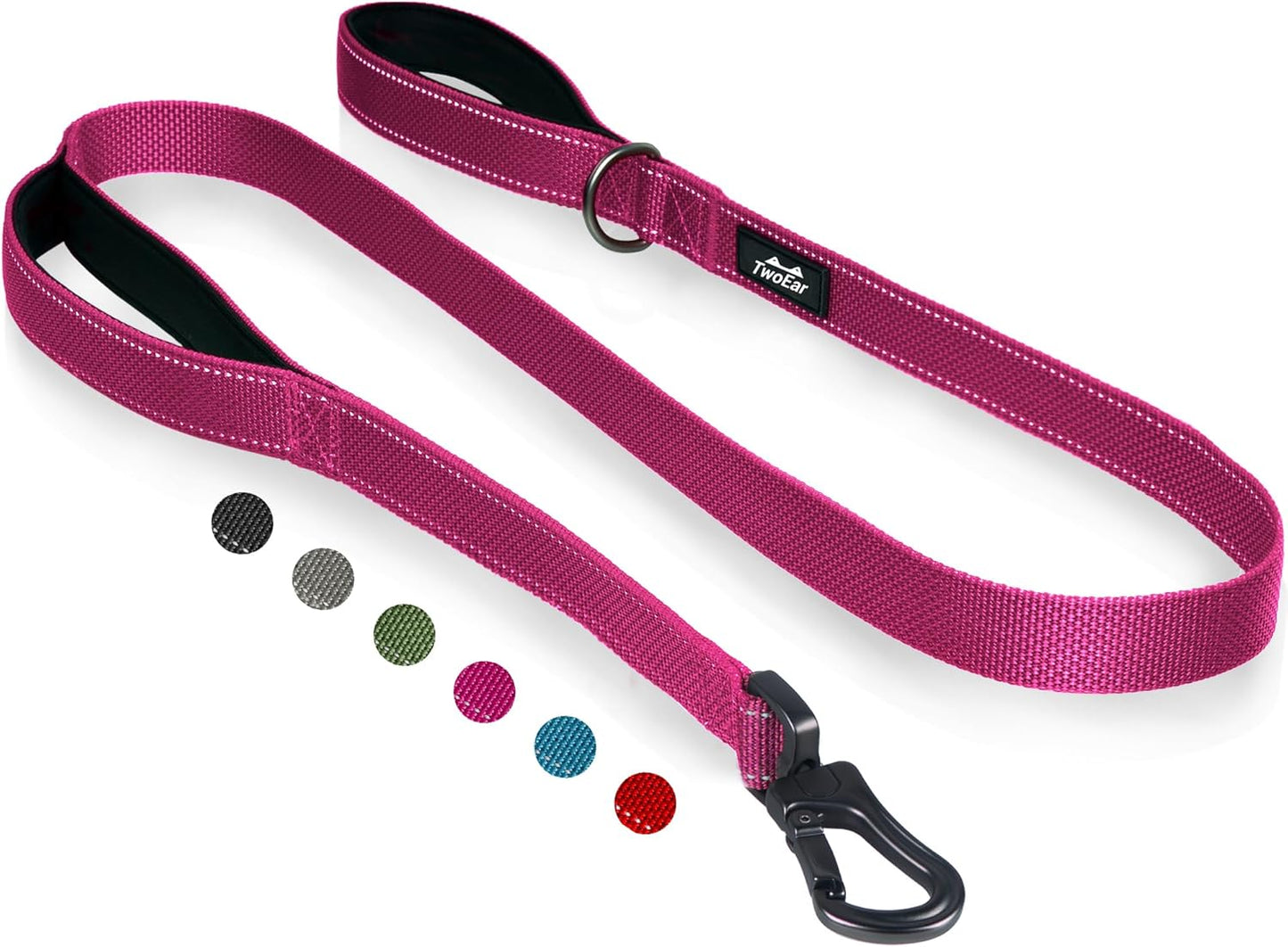 TwoEar 4FT 1IN Strong Rose Dog Leash with 2 Padded Handles, Traffic Handle Extra Control, Comfortable Soft Dual Handle, Auto Lock Hook, Reflective Walking Lead for Small Medium and Large Dogs