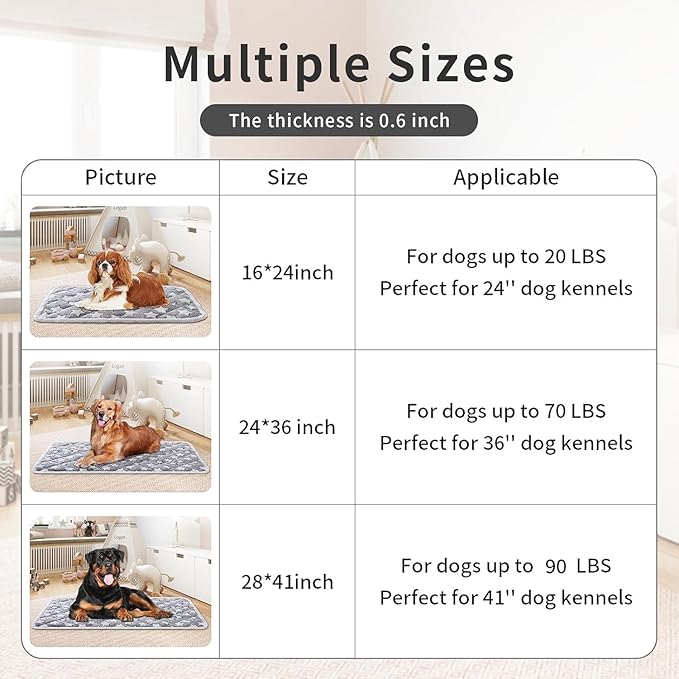 Dog Crate Mat, Soft Reversible Pet Bed Pad with Short Plush, 60x90cm, 2cm Thick, Machine Washable Mat for Small Dogs and Cats, Fits 90cm Crates