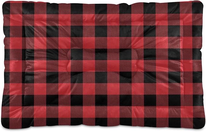 Red and Black Buffalo Plaid Christmas Pet Bed Cute Dog Bed Mat Absorbing Non Slip Pad Pet Sleeping Mat for Small, Medium, and Large Dogs Puppy Cat 24 in x 18 in