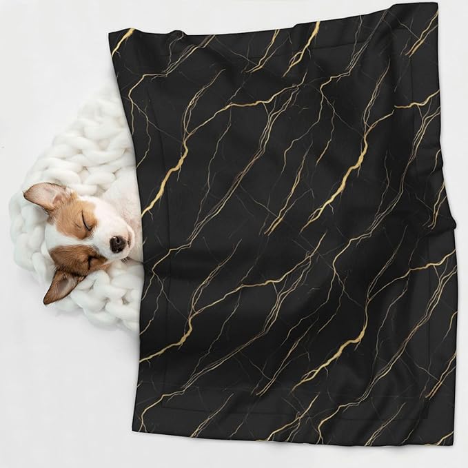 Pet Blanket for Couches and Beds, Chic Black and Gold Marble Texture, Reversible Double Sided Plush Design with Soft Bumpy Texture and Smooth Surface, Furniture Protector