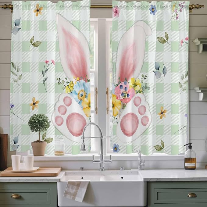 Easter Window Curtains 63 Inch Long 2 Panel Set, Rod Pocket Bedroom Curtains &