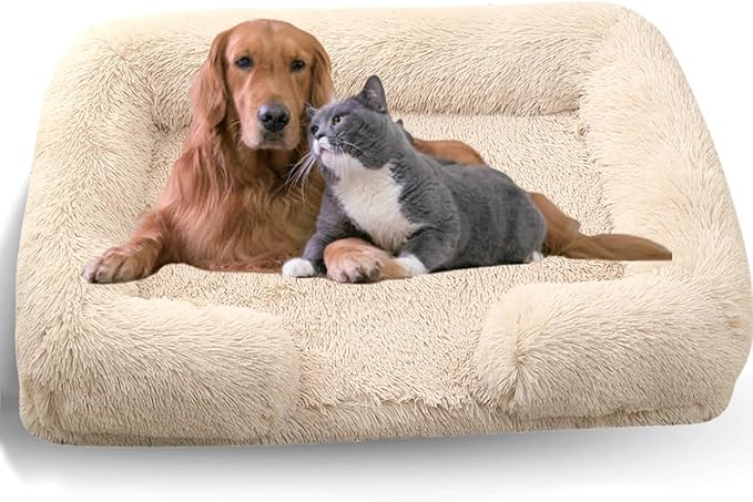 Dog Beds Medium Large Size Dog, Calming Dog Bed with Removable Washable Cover, Waterproof Lining and Nonskid Bottom(Light Brown,XXL)