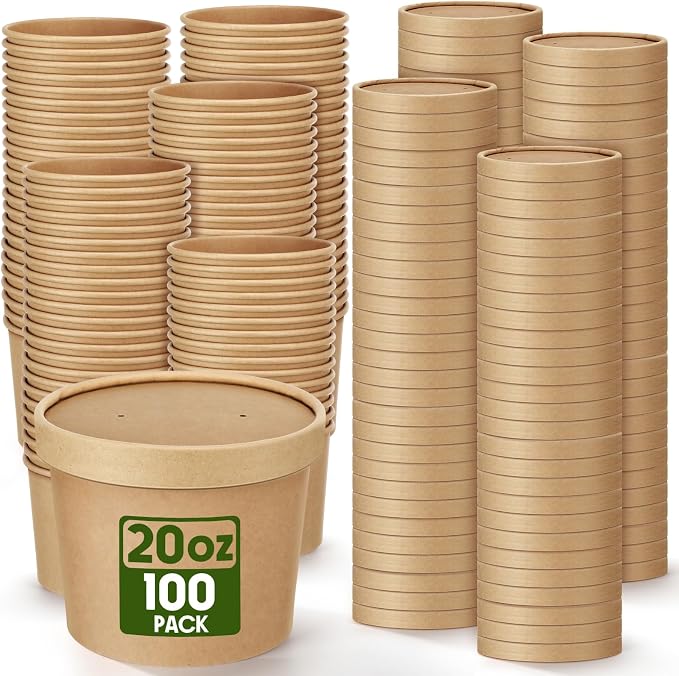 Fulmoon 100 Pack Paper Soup Containers