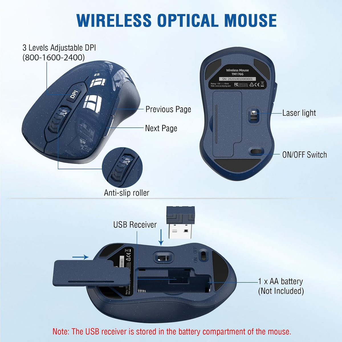 EDJO Wireless Keyboard and Mouse Combo, USB Plug & Play (Galaxy Blue)