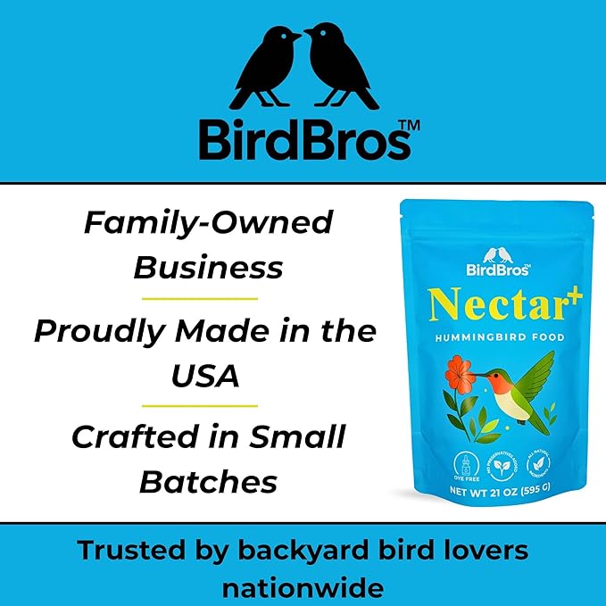 BIRDBROS Hummingbird Nectar Powder Nectar+ Hummingbird Food for Feeders – All-Natural, Dye-Free, No Boil, Easy Mix – Pure Cane Sugar, Hummingbird Feeder Refill, Made in USA – Makes 96 oz