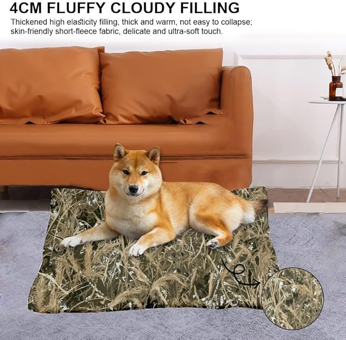 Dry Grass Camouflage Dog Bed Crate Pad Mat Large Crate Pad Puppy Bed for Washable Non-Slip for Fluffy Dog Beds Medium Dogs Mattress Pillows Large Dogs Indoor Outdoor 24X18 Inch