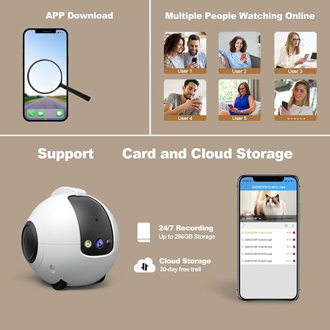 Pomya Home Camera Robot | 4MP 2.5K HD Pet Camera with 360° Mobile View, 2-Way Talk & Interactive Play Modes, 10000mAh Battery, Support SriHome App Control