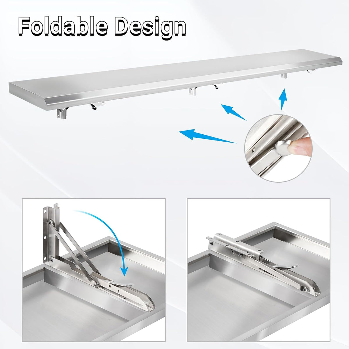 Folding Concession Shelf 68" W x 12" D for Kitchen, Garage