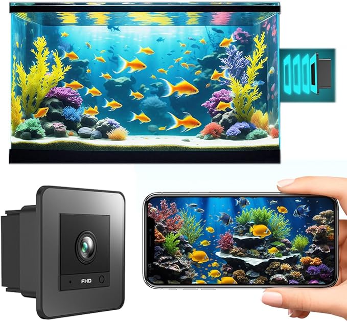 eLinkSmart 2K Aquarium Security Camera Anti-Glare & Anti-Reflection for Glass Tank/Window/Door, Fish & Reptiles, with Night Vision, Motion Detection, 2-Way Audio, 24/7 Local Storage 140° Wide-Angle