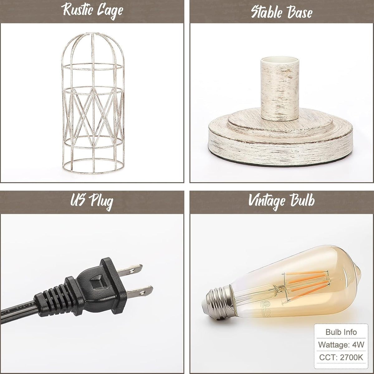 Small Table Lamp, 3-Way Dimmable Bedside Lamp with Brushed White Oak Cage