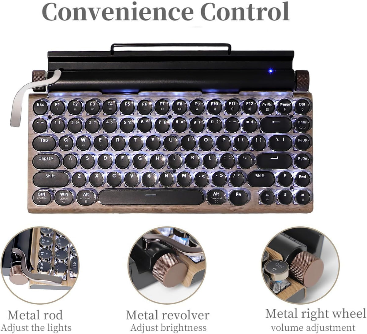 83-Key Mechanical Keyboard - Retro Typewriter Wireless Bluetooth Gaming Keyboard, Anti-Ghosting Blue Switch (Wood)