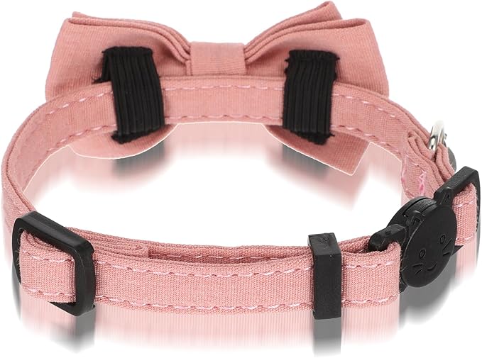 Cat Girl Collar Breakaway Bowtie - Safety Adjustable Cat Collars for Girl Cats with Bell - 7-11 Inches Length Christmas Cats Bow Tie Collar Pink