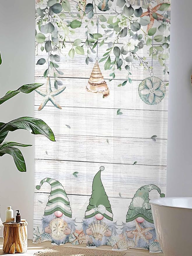 Sheer Curtains 96 Inches Long, Coastal Eucalyptus Leaf Semi Sheer Curtains