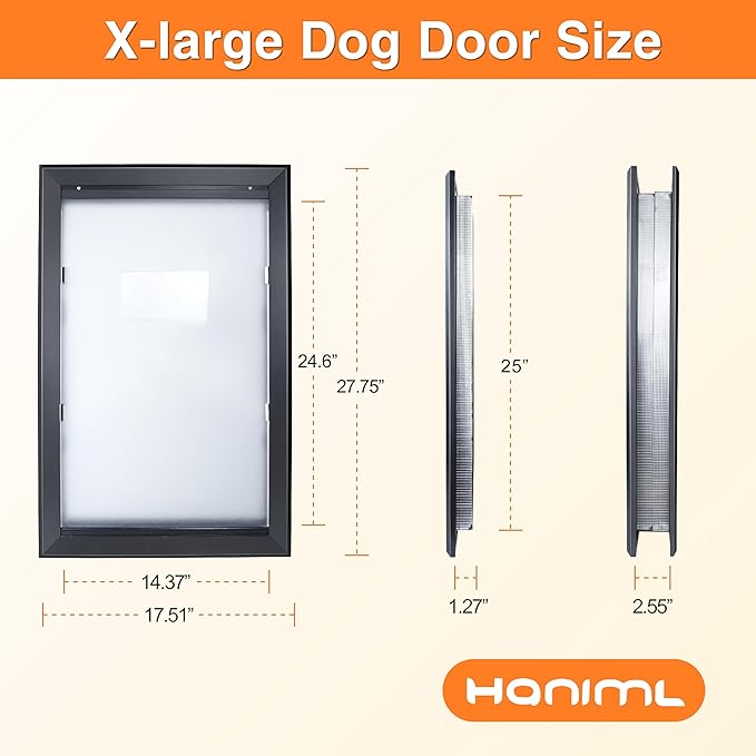 XL Dog Door for Exterior Doors, Heavy Duty Aluminum Doggy Door, Insulated Dual Flap for Extreme Weather, Lockable Doggie Door for Large & Extra Large Dogs up to 220 lbs