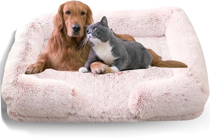 Dog Beds Medium Large Size Dog, Calming Dog Bed with Removable Washable Cover, Waterproof Lining and Nonskid Bottom(Gradient-Rose Pink,L)