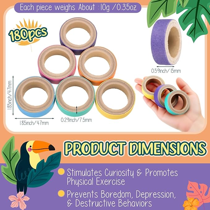 Skyygemm 180 Pcs 1.85 Inch Bagels Bird Toys for Parrots Cardboard Bird for Chewing Shredding Foraging Play Foot Wooden Parrot Toys for Medium and Large Macaws Cockatoos
