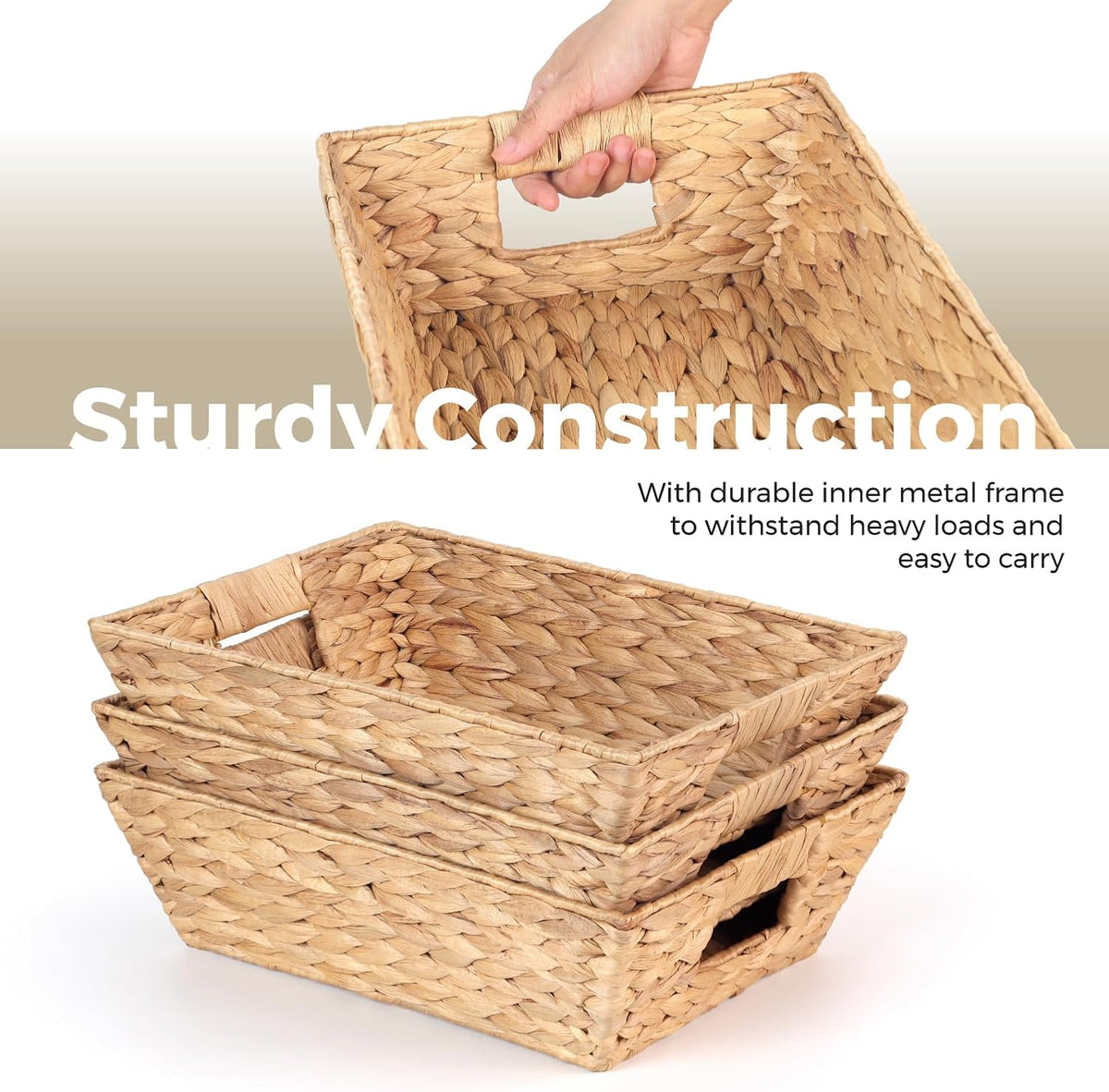 Set of 3 Snack Baskets, Water Hyacinth Basket,Wicker Snack Basket Organizer