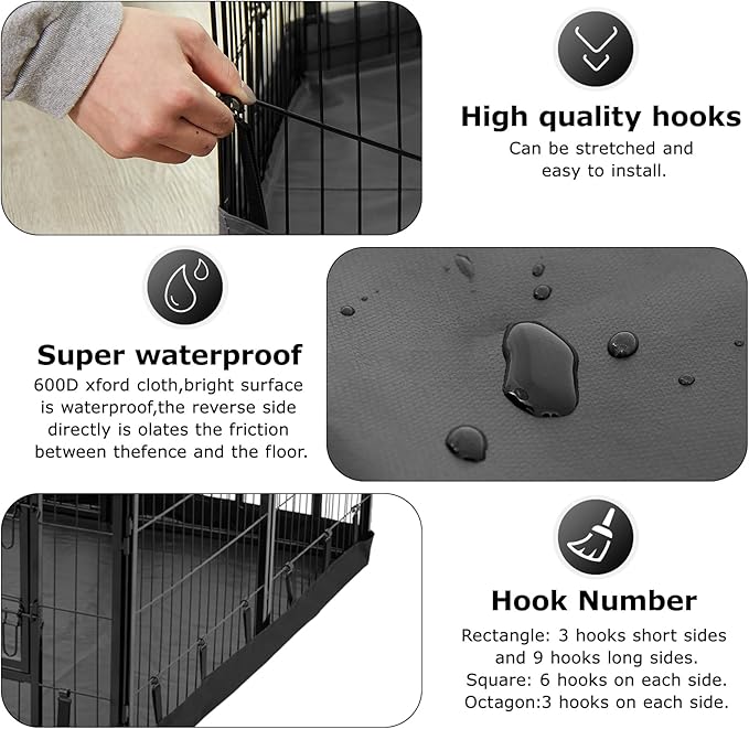 PJYuCien Rectangle Dog Playpen Bottom - Fits 8 Panels, 24'' Width, 24''x72'' Size, 600D Oxford Cloth, Waterproof