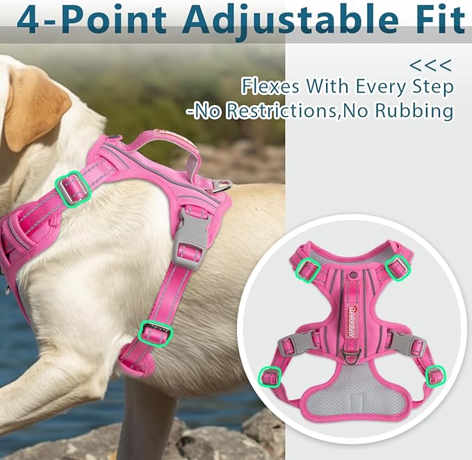 BARKBAY Dog Harness No Pull Oxford with ID Tag Pocket - Heavy Duty, Reflective, Easy Control for Large Dogs(Pink Oxford,M)