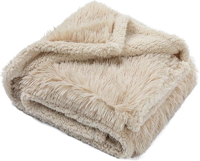 Waterproof Dog Blanket Beige Fluffy Long Faux Fur Pet Throw Blankets 28x20in for Couch Love Bed Cover Washable(Beige,XS)