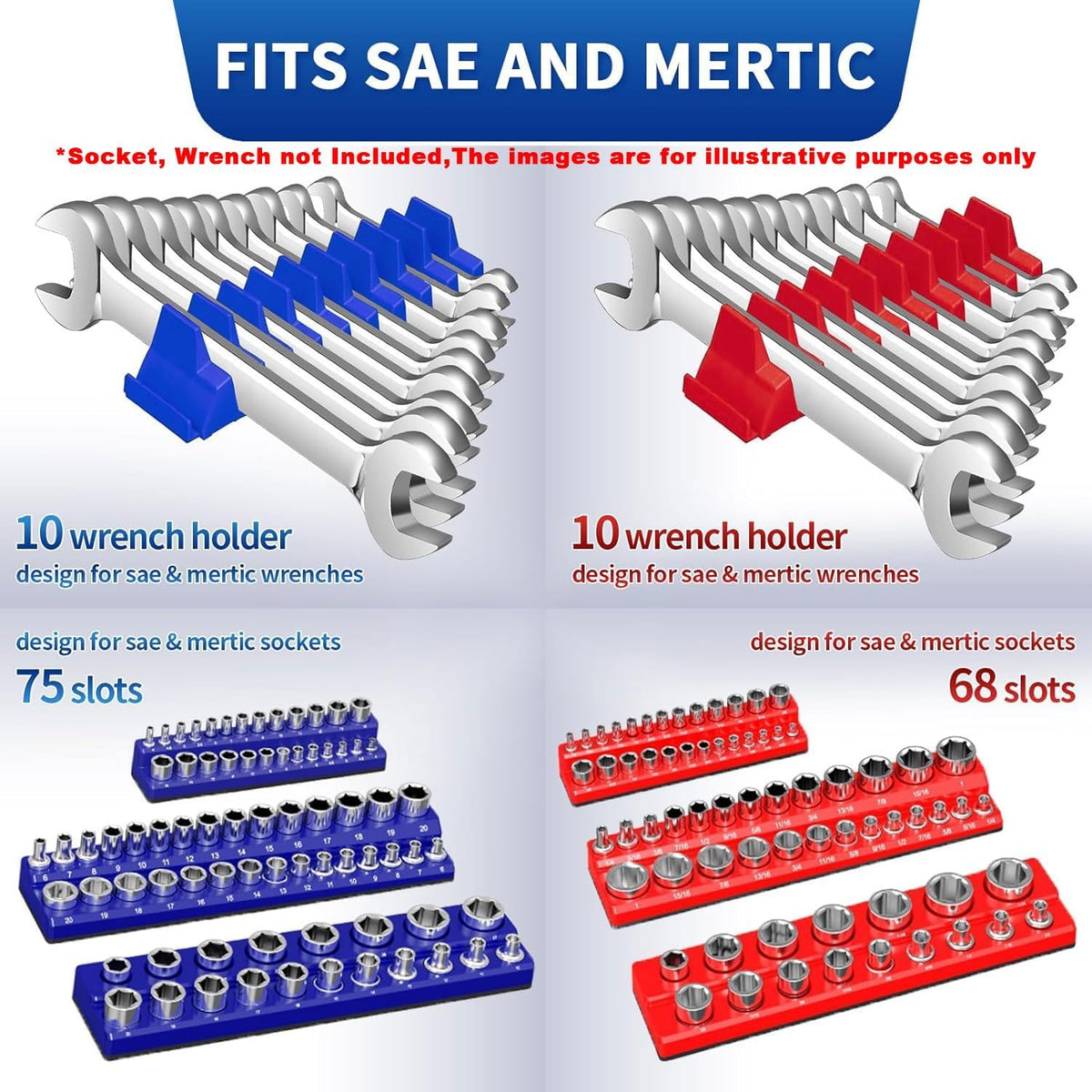 8-Piece Magnetic Socket and Wrench Organizer Set for Tool Box