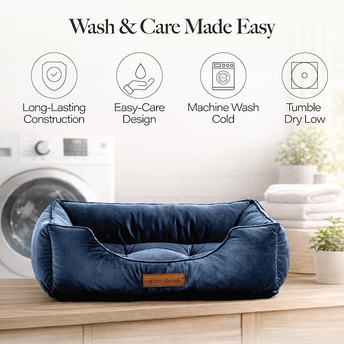 Modern Threads Luxury Dog Bed - Comfortable Tufted Velvet Cushion for Small to Large Dogs - Machine Washable - Durable & Cute Sleep Space for Pets - Pamper Your Pet with Cozy Beds - Denim