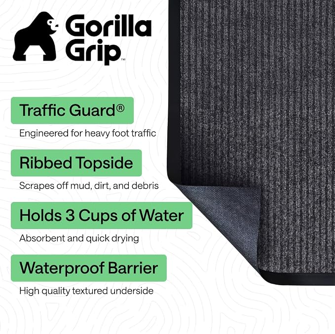 GORILLA GRIP Waterproof Traffic Guard Door Mat, Heavy Duty Entryway Mats