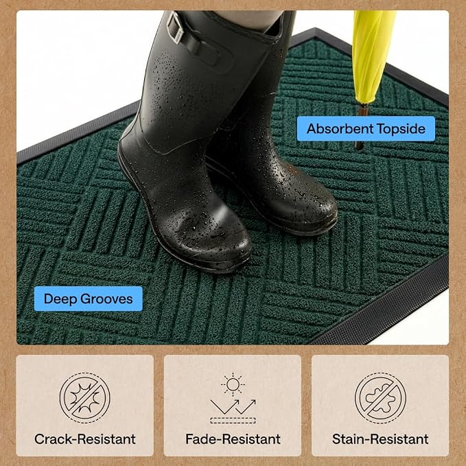 GORILLA GRIP 100% Waterproof All-Season WeatherMAX Doormat US Designed Natural