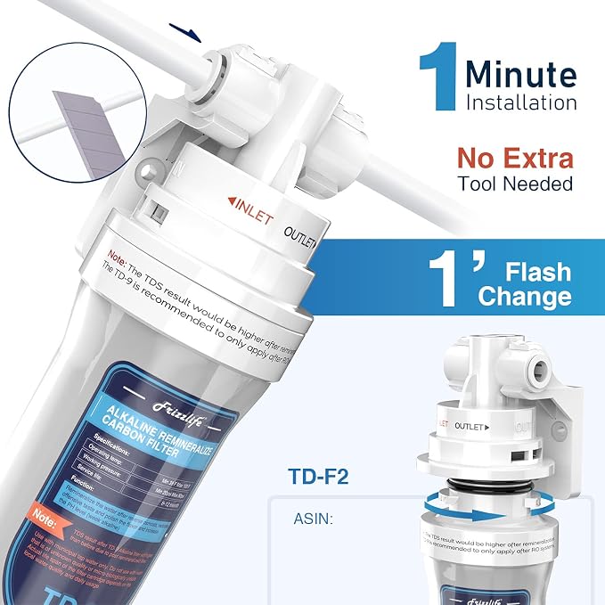 Frizzlife TD-9 Alkaline Remineralization Under Sink Inline Water Filter