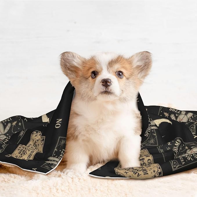 Two Sided Pet Cuddler Blanket for Anxiety Calming, Spirit Board with A Voodoo Doll Occultism Set, Reversible Plush Design with Bubble Dot Pattern Provides Familiar Surface Anywhere