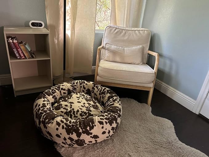 Organic Cotton Canvas Dog Bed: Removable Cover, Natural Fill - Made in USA (Cow Print Brown White, Medium 28" x 8" inches)