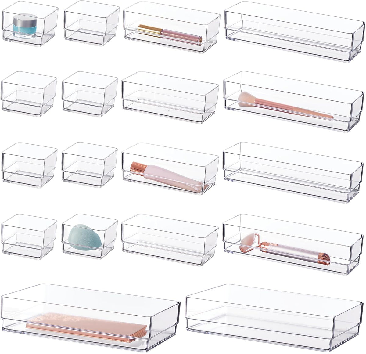 STORi SimpleSort 18-Piece Stackable Clear Drawer Organizer Set | Multi-size Trays | Makeup Vanity Storage Bins and Office Desk Drawer Dividers | Made in USA