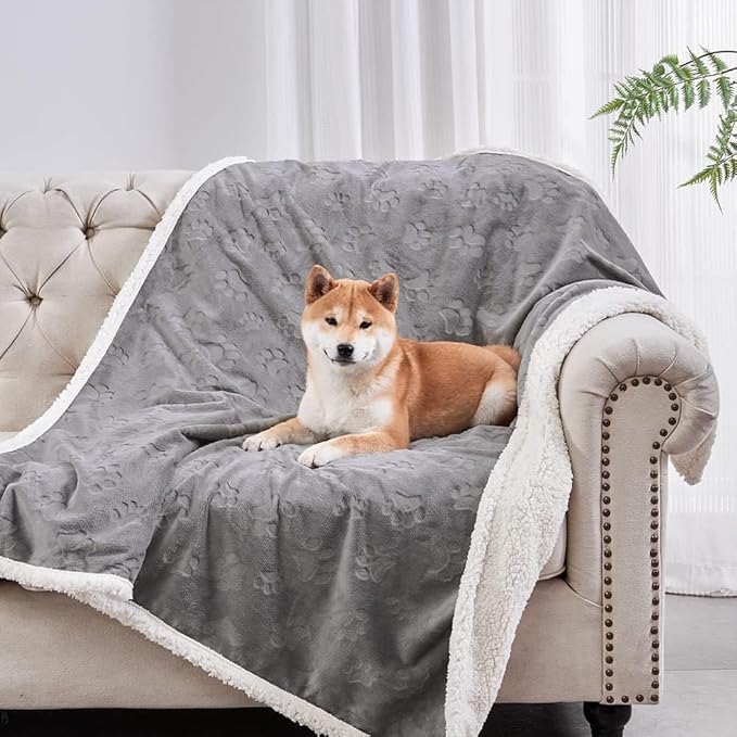 Waterproof Dog Blanket, 60" x 40" Washable Sherpa Fleece Cat Blanket,Pet Puppy Blanket Sofa Bed Furniture Protector,Reversible Soft Plush Blanket for Medium Large Dog