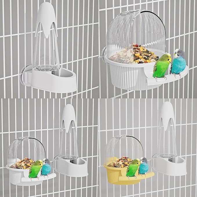 No Mess Bird Feeder Water Dispenser Set, Automatic Hydration, Bird Cage Accessories for Cockatiels Parrots Lovebirds Canarys Finches Budgies and Other Small to Medium Sized Birds (Pink + White)