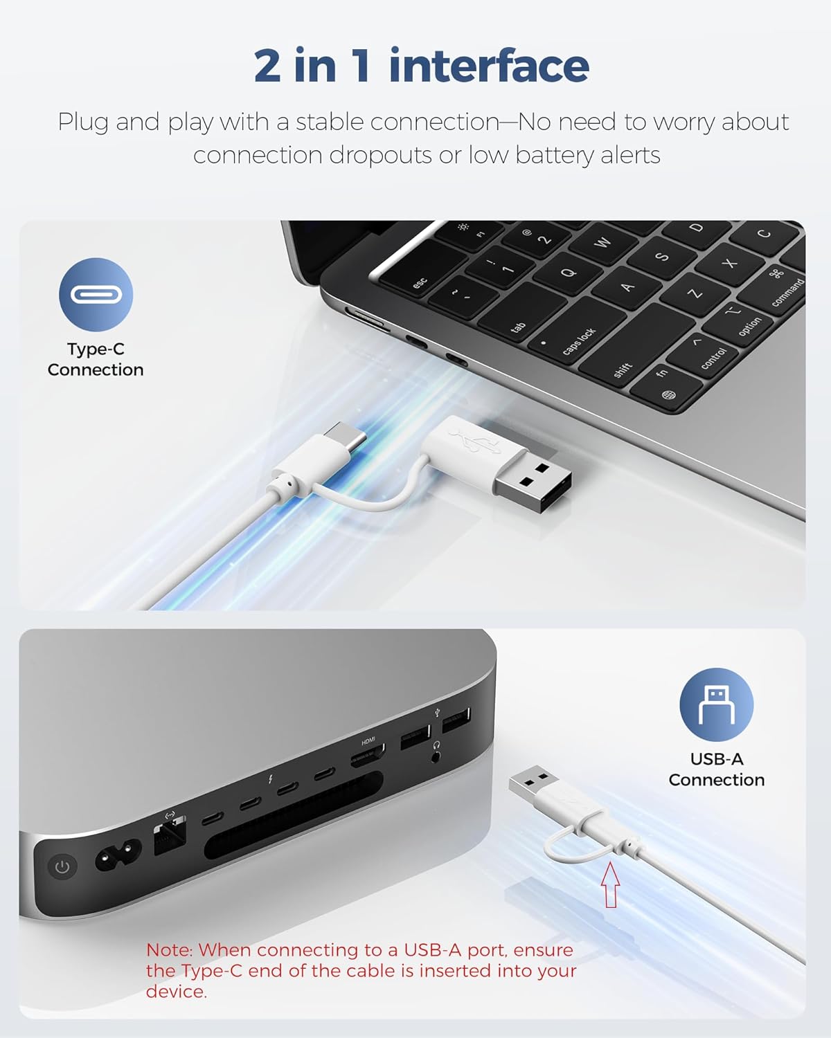 TECKNET Wired Keyboard for Mac, USB & Type-C Dual Interface, Silent Click