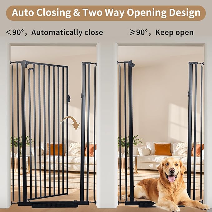 59“ Extra Tall Cat Gate for Doorway：29.4-33.4” Wide Pet Gate, Auto Close/One Handed Open, 1.34” Extra Small Gap, No Drill Pressure Mount Tall Cat Gate for Interior Stairs/Kitchens/Hallways (Black)