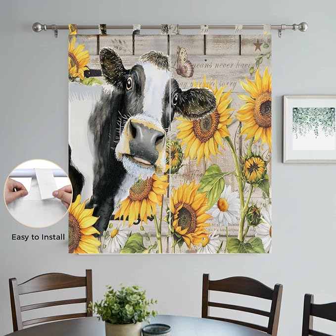 Yellow Sunflowers Bathroom Curtains 63 Inch Length, Window Curtains Tab Top