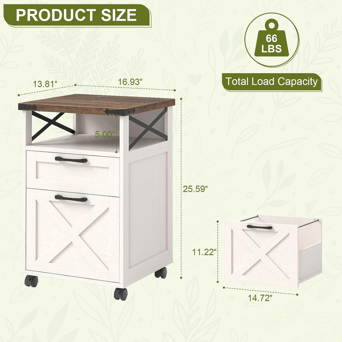 Vabches Office Filing Vertical Cabinet with 2 Drawers, Unique White