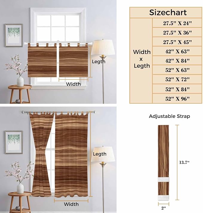 Brown Western Living Room Curtains 84 Inch Length, Window Curtains Tab Top