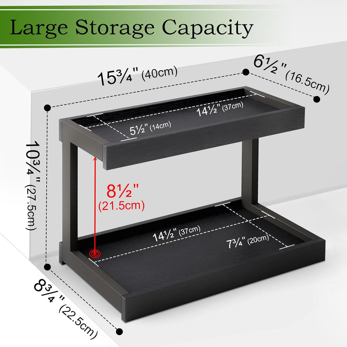 MARTY Counter Shelf Organizer, 2 Tier Spice Rack for Countertop, Black